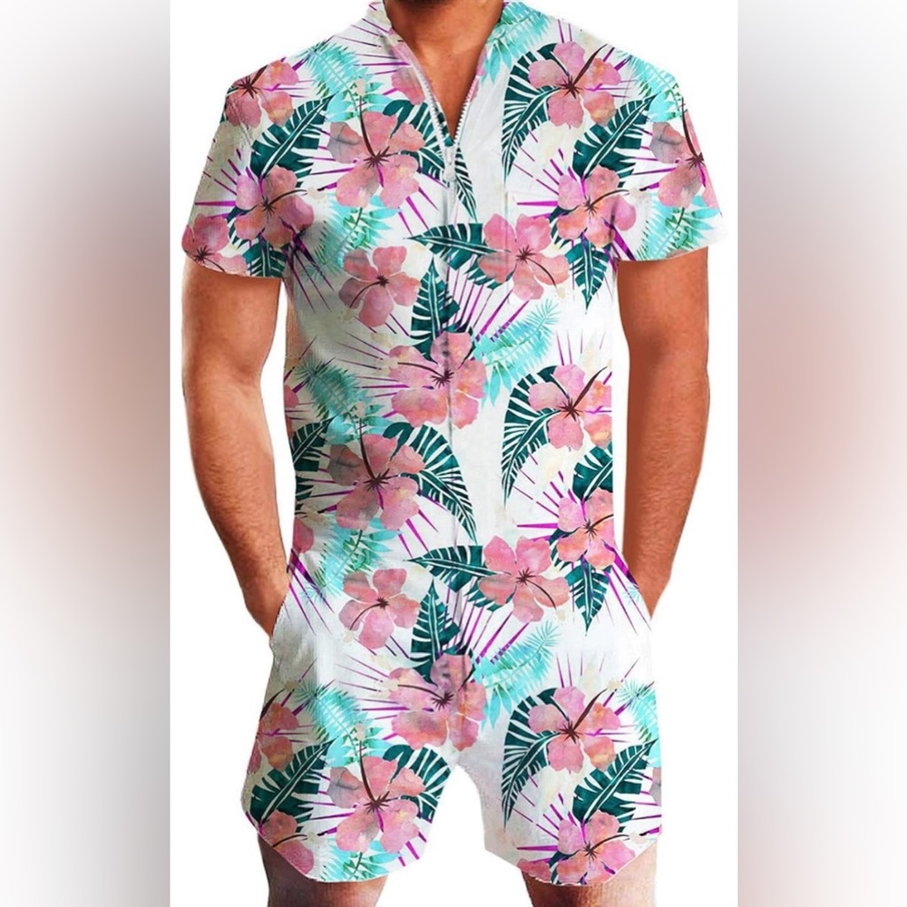 Idgreatim One Piece Tropical Short One Piece Jumpsuit Size L